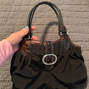 Brighton Black and Brown Shoulder Bag with Silver Buckle